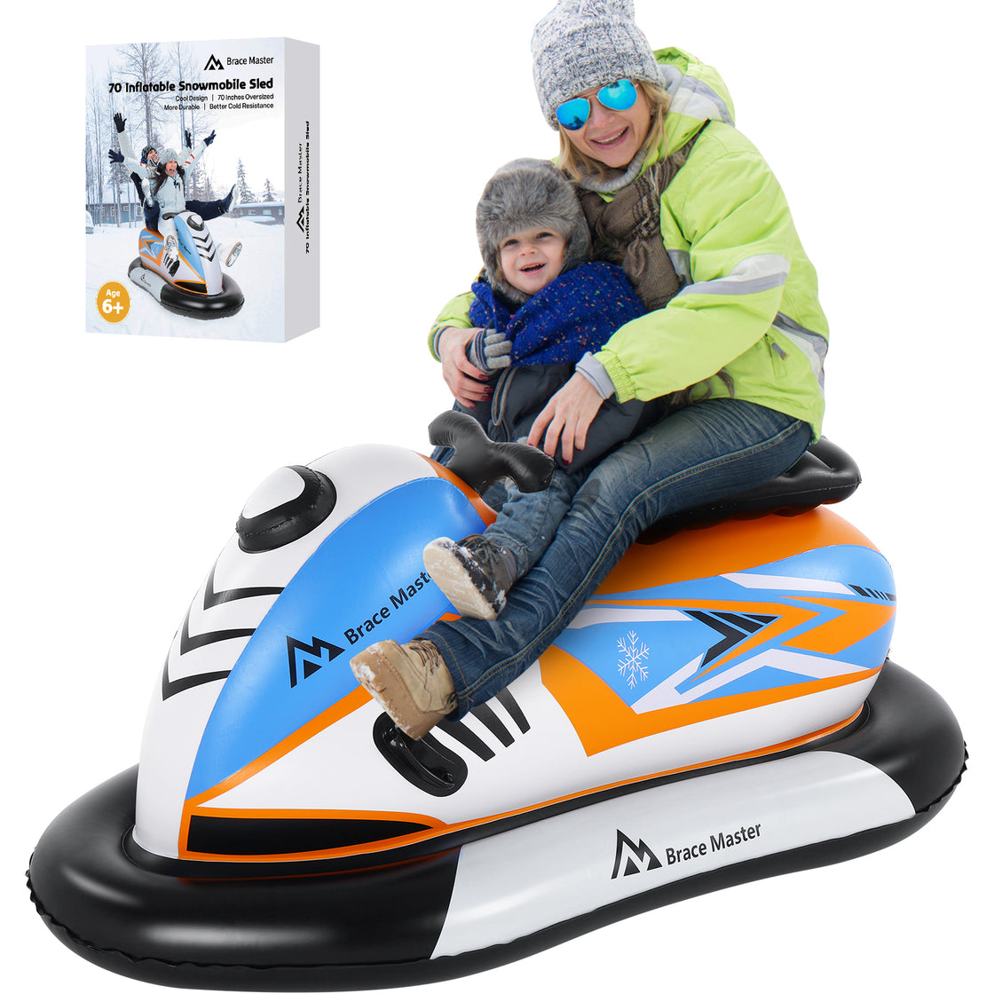 Brace Master Inflatable Snowmobile 71 Inch Snow Sled