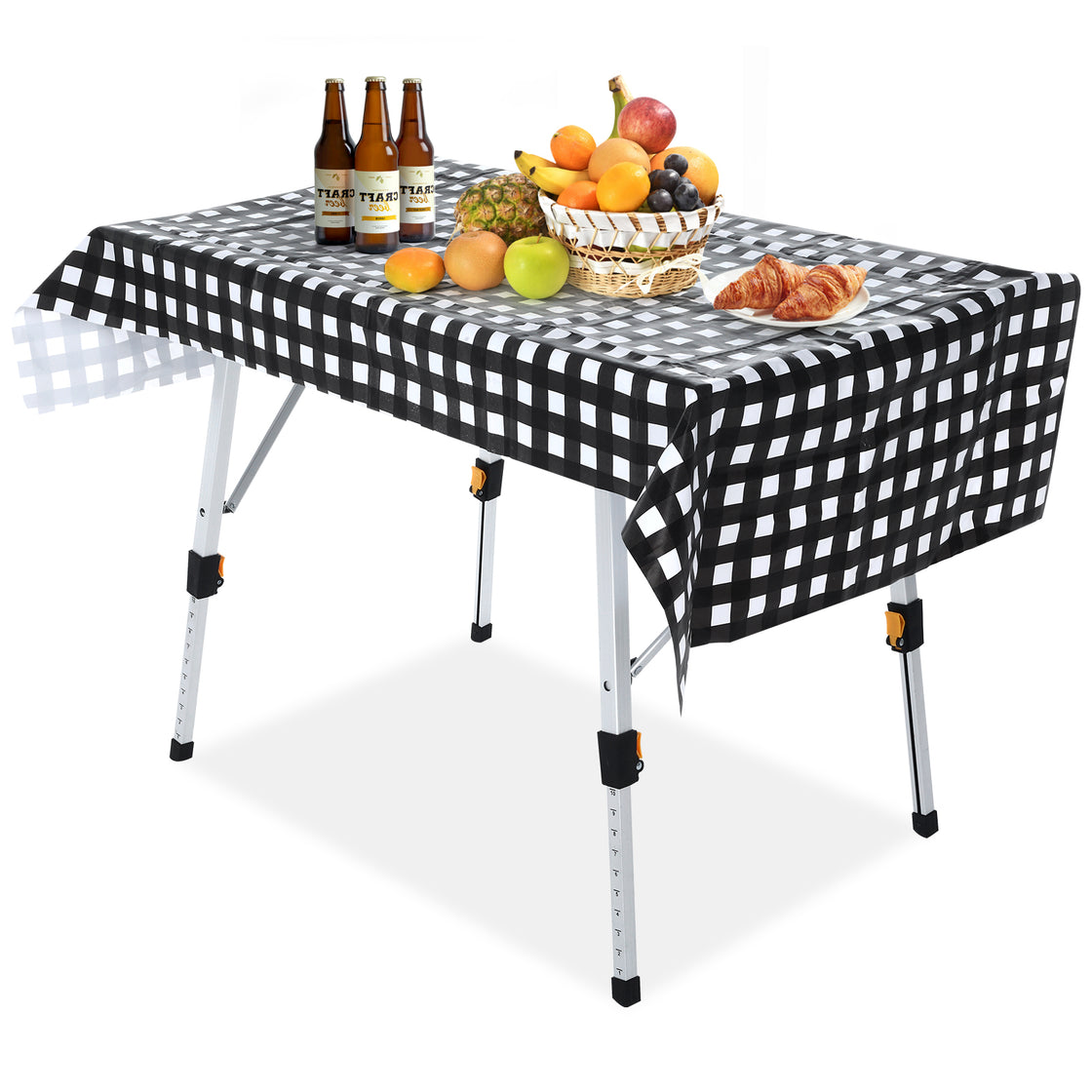 Brace Master Camping Table Folding Portable Aluminum Picnic Table with Tablecloth