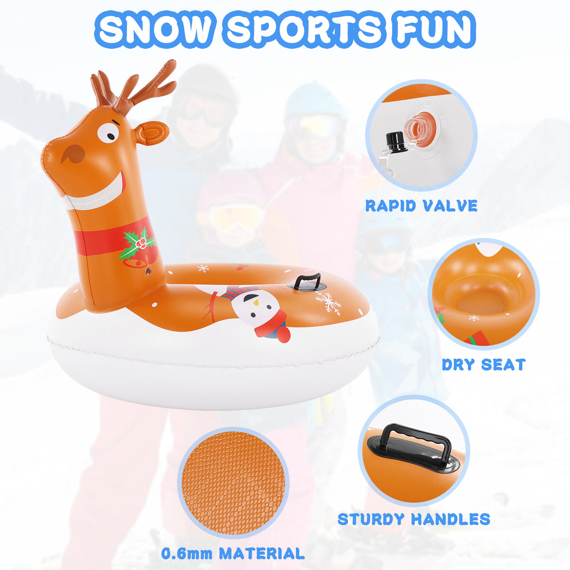 Brace Master Inflatable Heavy Duty Snow Reindeer Tube 51Inch
