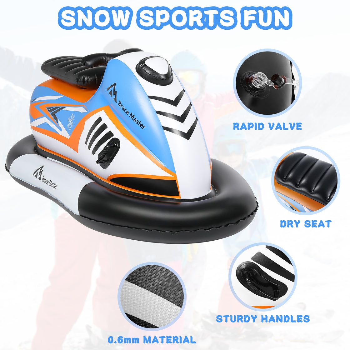Brace Master Inflatable Snowmobile 71 Inch Snow Sled