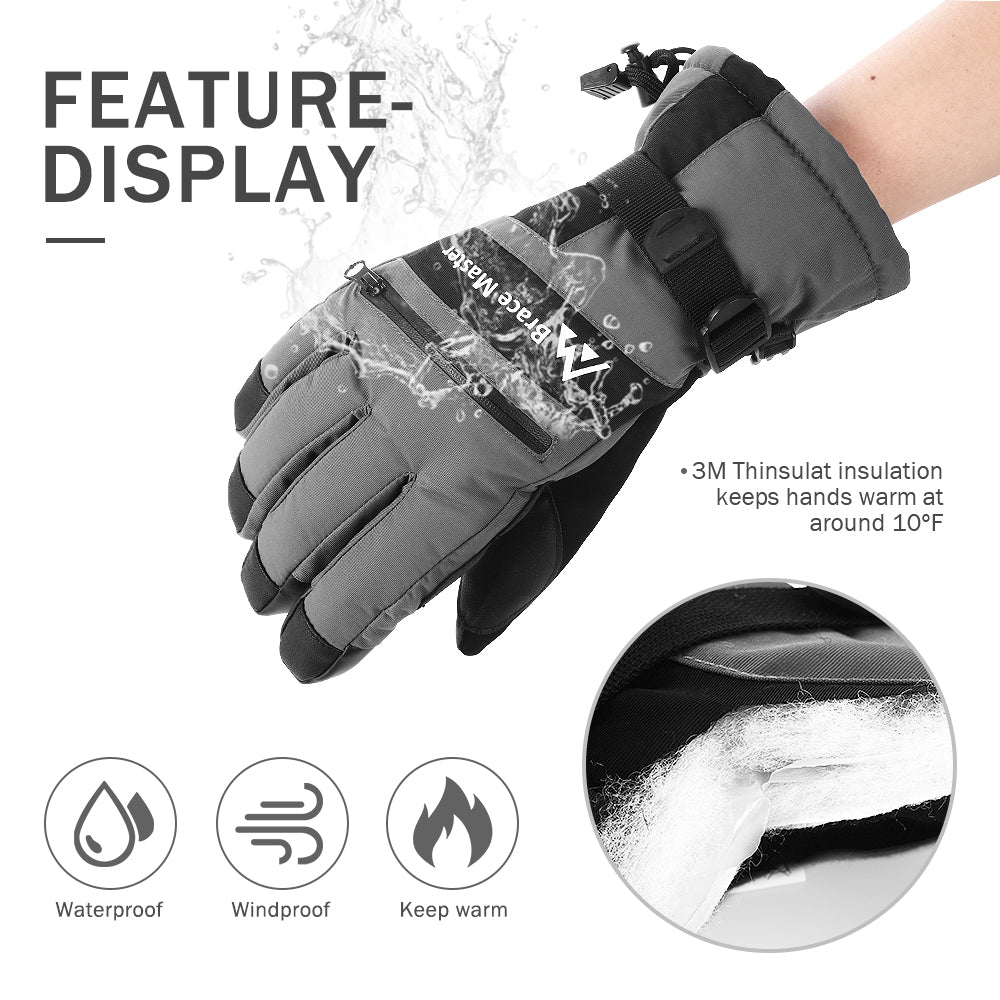 Brace Master Waterproof Ski Gloves (Grey)