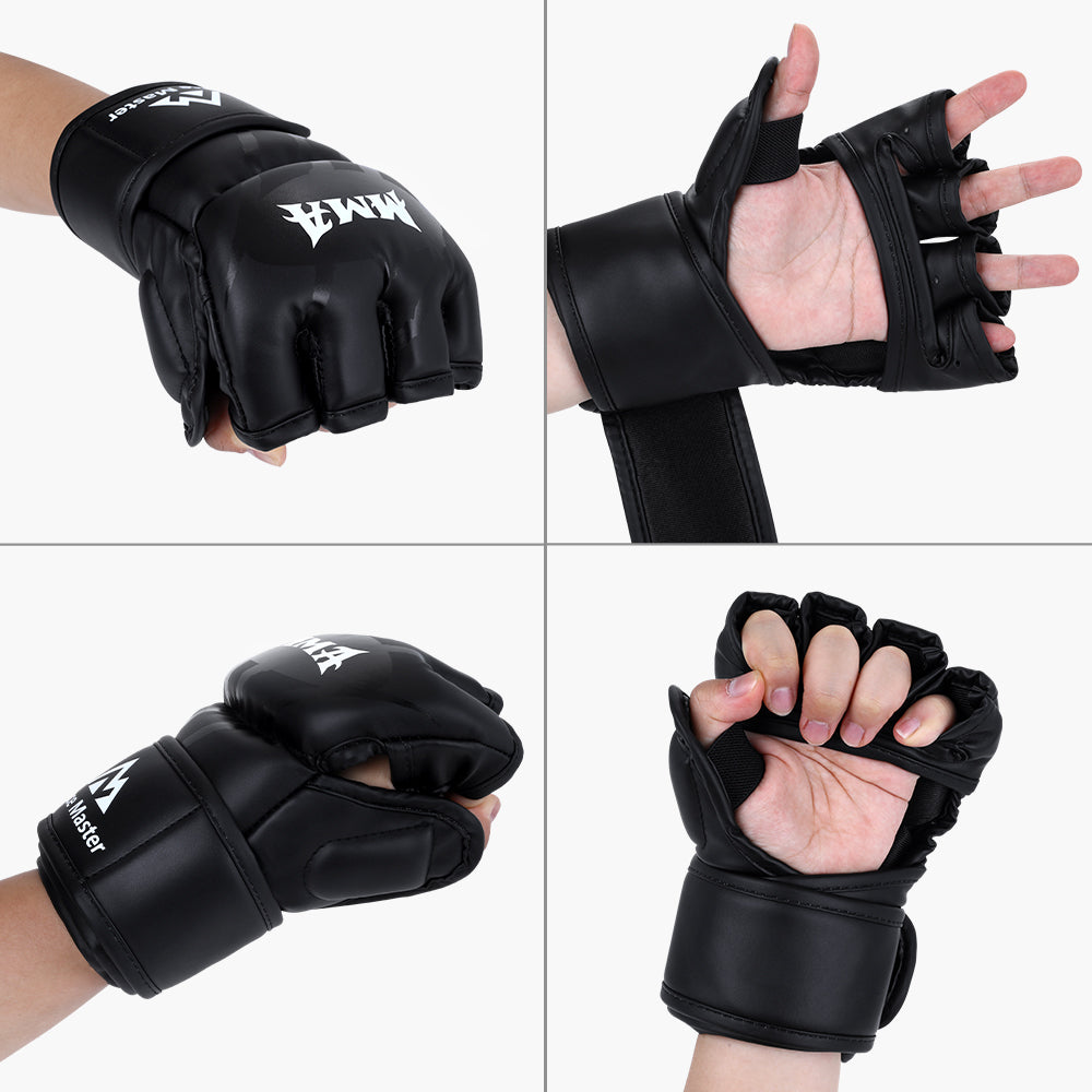 Brace Master MMA Boxing Leather Fingerless Punching Bag Gloves