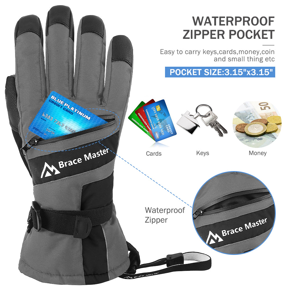 Brace Master Waterproof Ski Gloves (Grey)