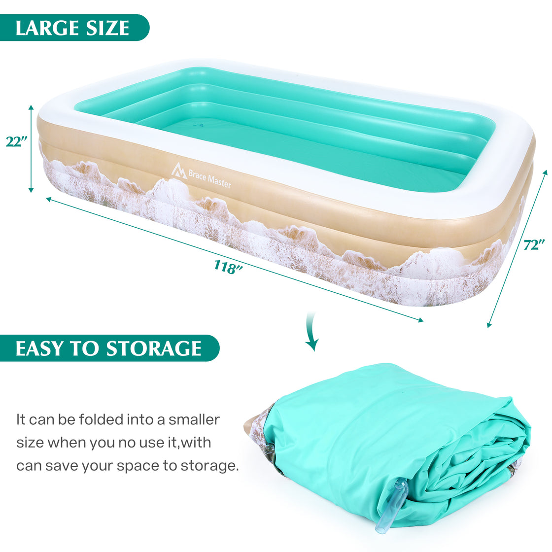 Brace Master Inflatable Family Kiddie Swimming Pool 300cm*182cm*56cm