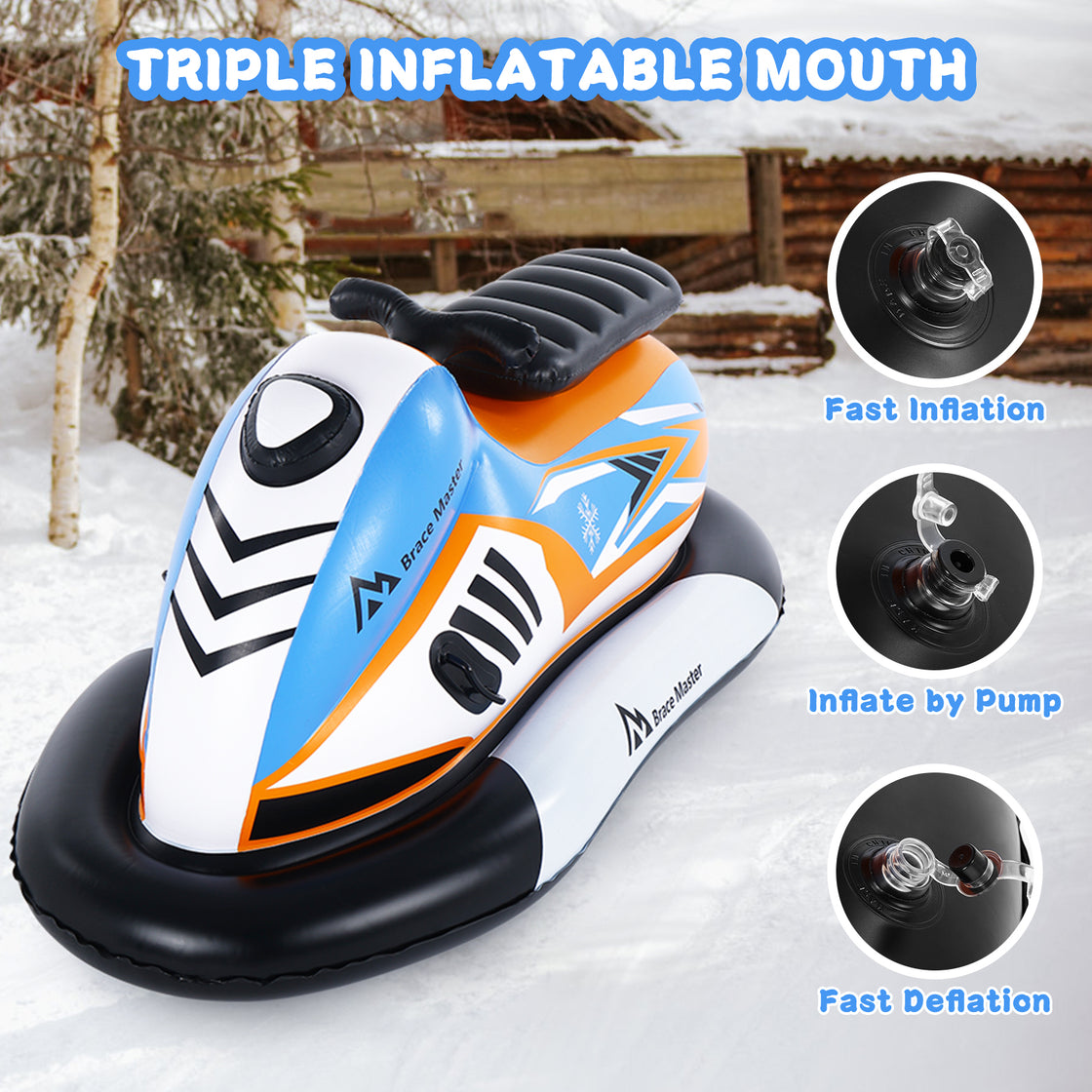 Brace Master Inflatable Snowmobile 71 Inch Snow Sled
