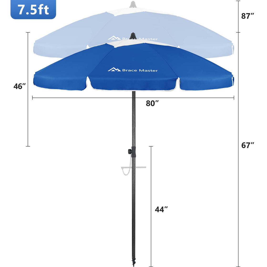 7.5ft Beach Umbrella (DarkBlue,7.5ft)