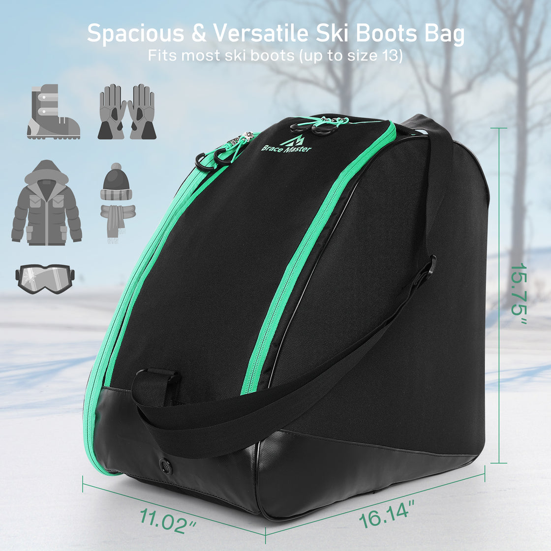 Brace Master Two-Piece Ski Bag and Boot Bag Combo for Snowboard and Skiboards
