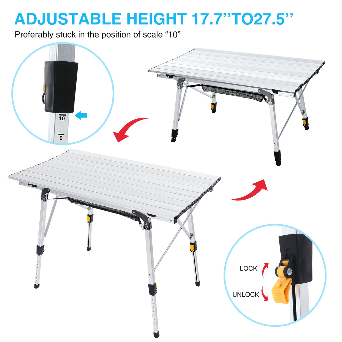 Brace Master Camping Table Folding Portable Aluminum Picnic Table with Tablecloth