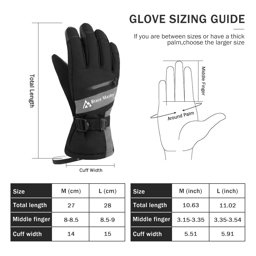 Brace Master Waterproof Ski Gloves (Black)