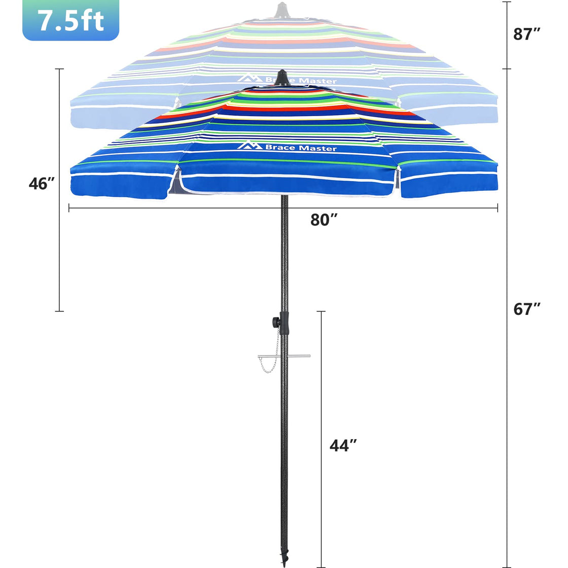 7.5ft Beach Umbrella (BlueRed Stripe Stripe,7.5ft)