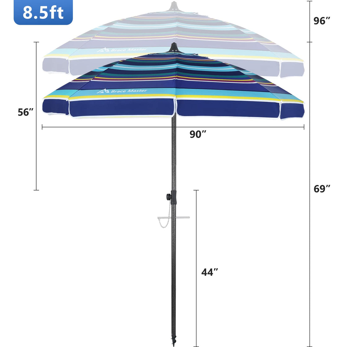 8.5ft Beach Umbrella (BlueYellow Stripe,8.5ft)