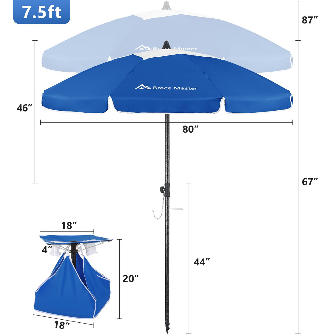7.5ft Beach Umbrella (DarkBlue with Table)