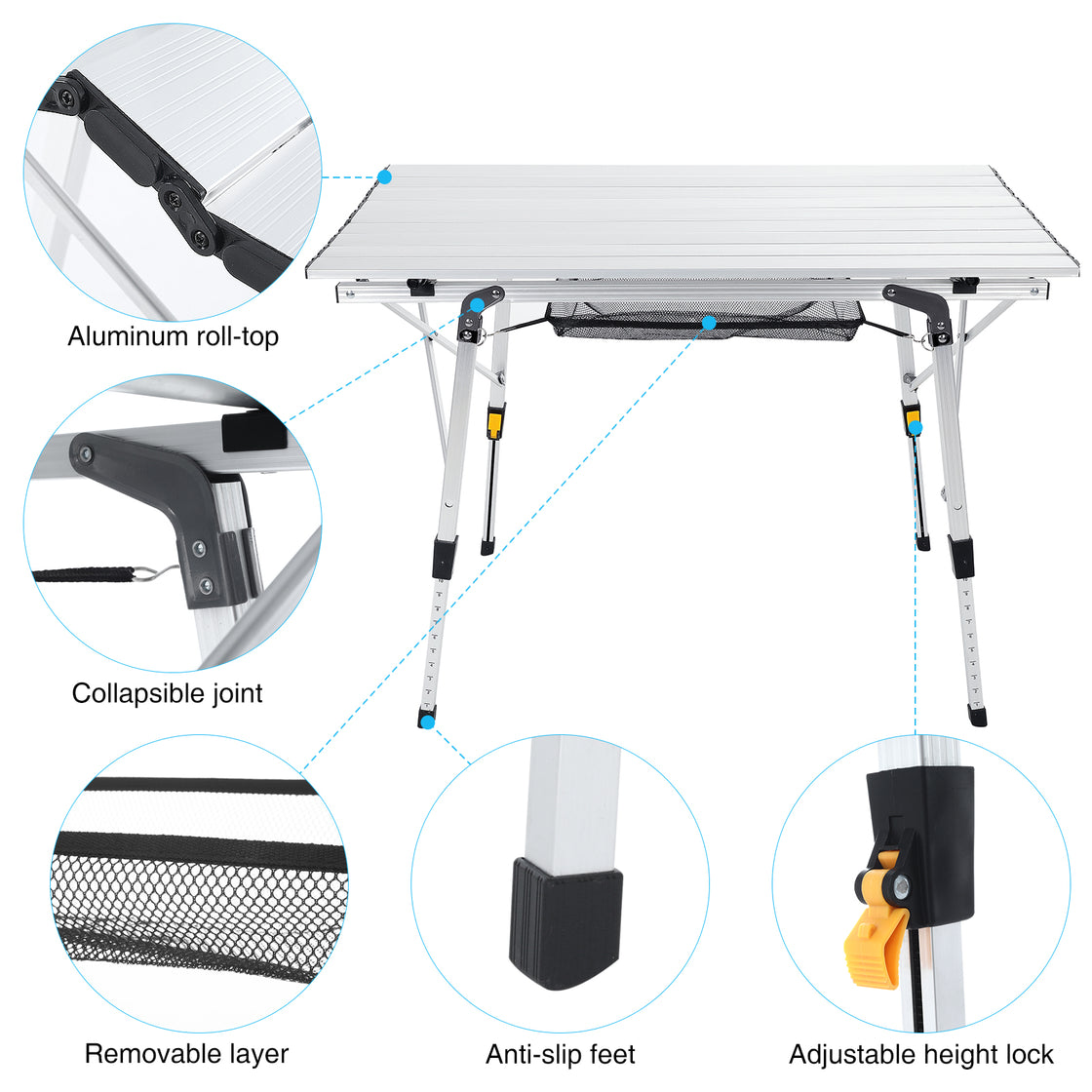 Brace Master Camping Table Folding Portable Aluminum Picnic Table with Tablecloth