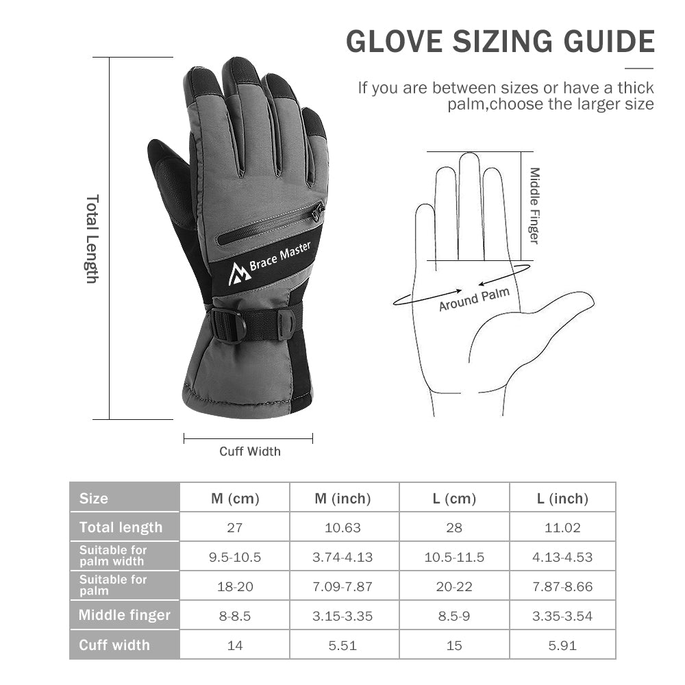 Brace Master Waterproof Ski Gloves (Grey)
