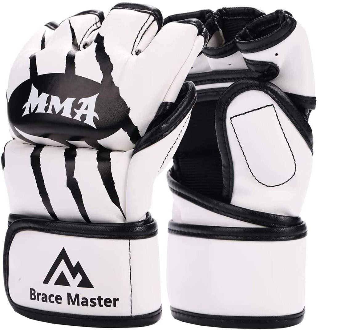 Brace Master MMA Boxing Leather Fingerless Punching Bag Gloves