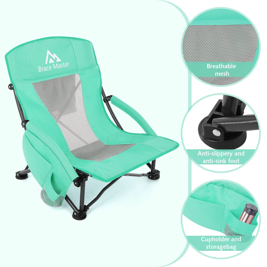 Low Back Beach Chair (Green 1 Pack）