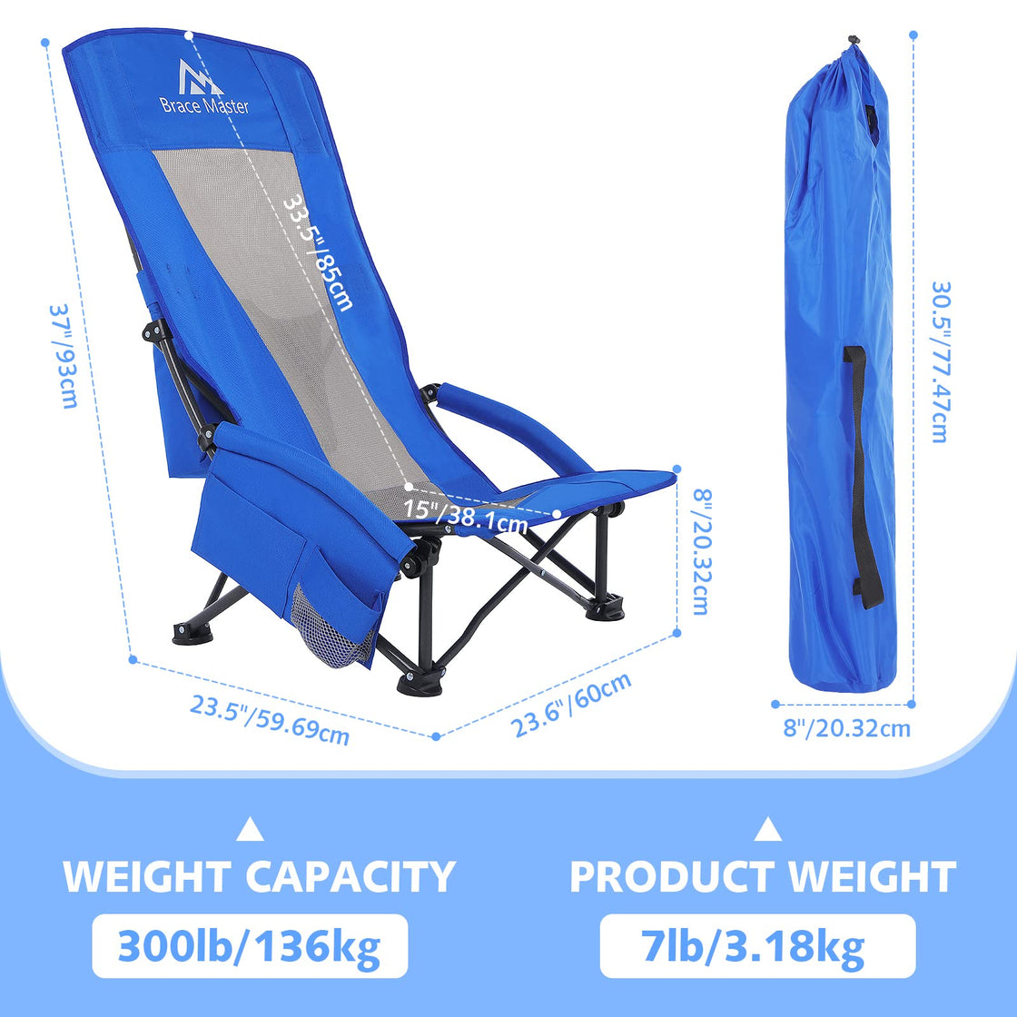 High Back Beach Chair (Blue 2 Pack）