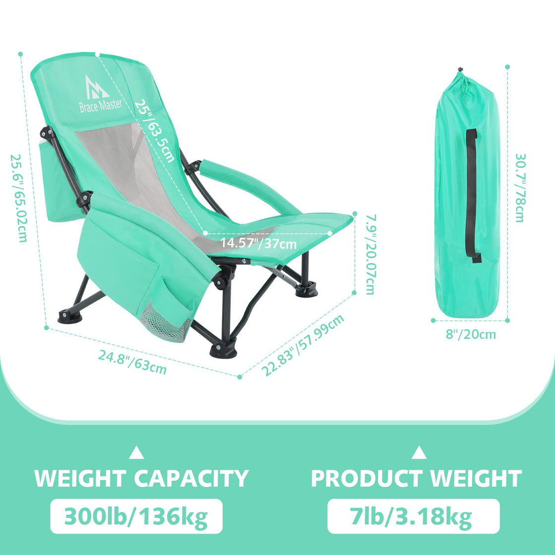 Low Back Beach Chair (Green 2 Pack）