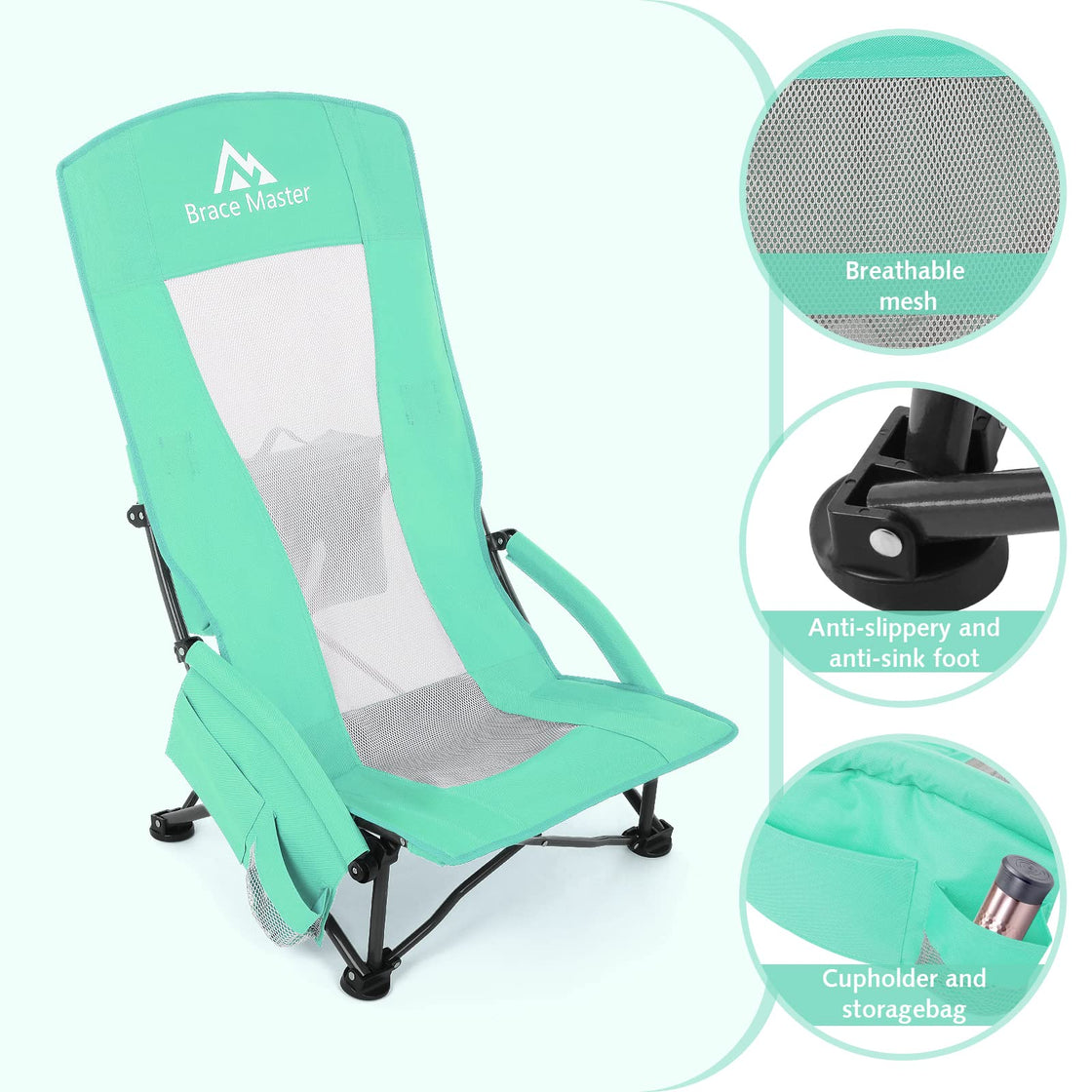 High Back Beach Chair (Green 1 Pack）