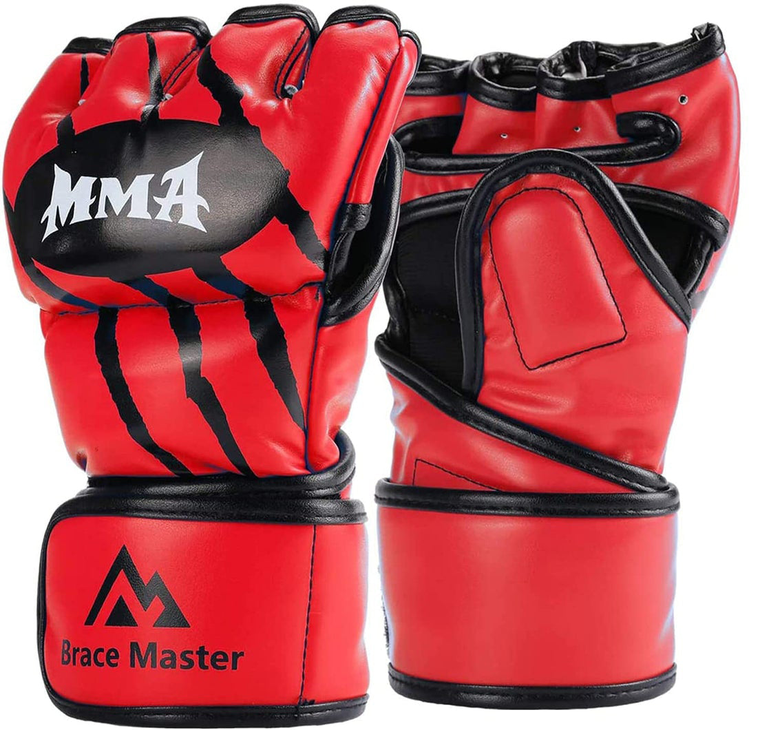 Brace Master MMA Boxing Leather Fingerless Punching Bag Gloves