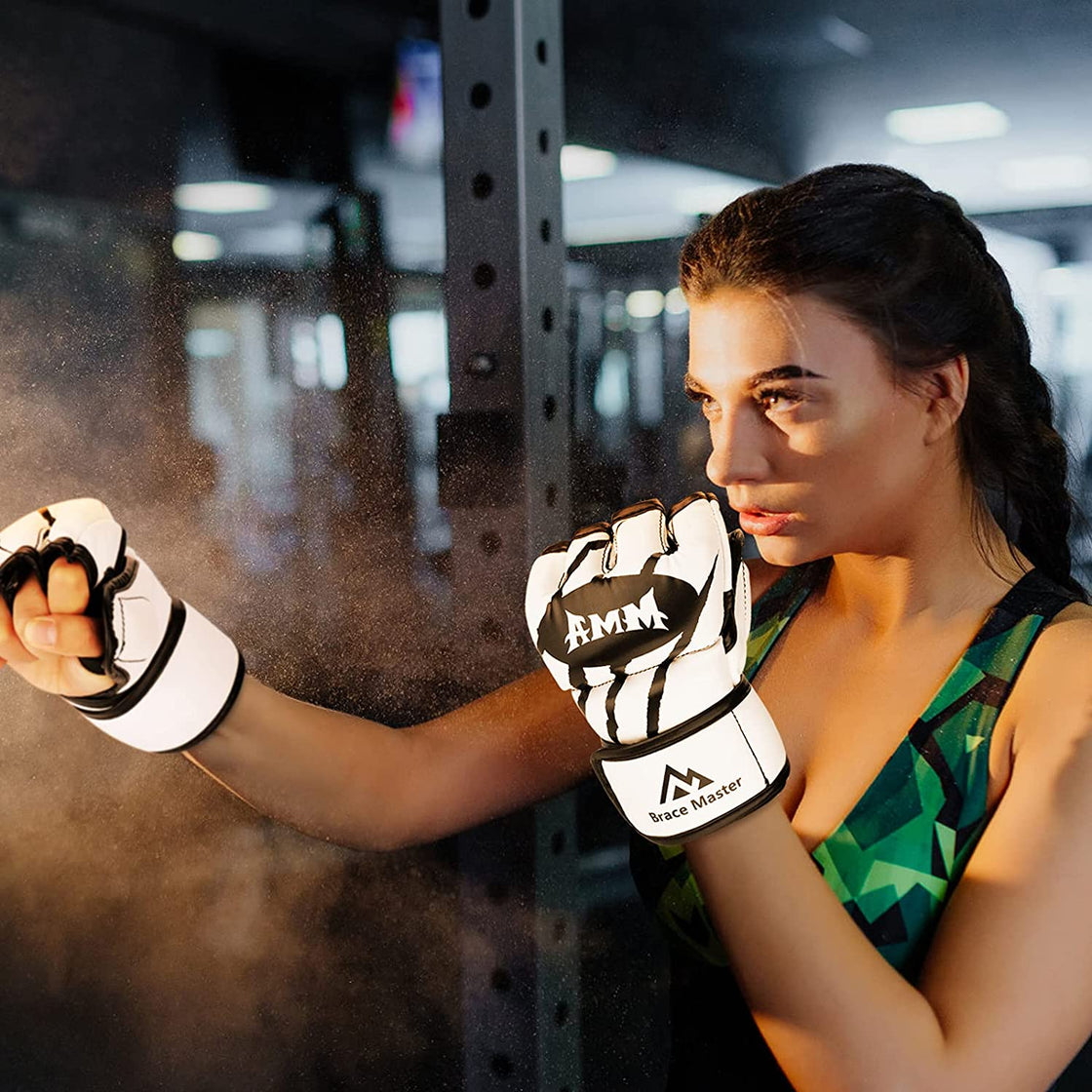 Brace Master MMA Boxing Leather Fingerless Punching Bag Gloves