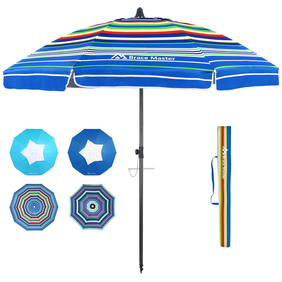 7.5ft Beach Umbrella (BlueRed Stripe Stripe,7.5ft)