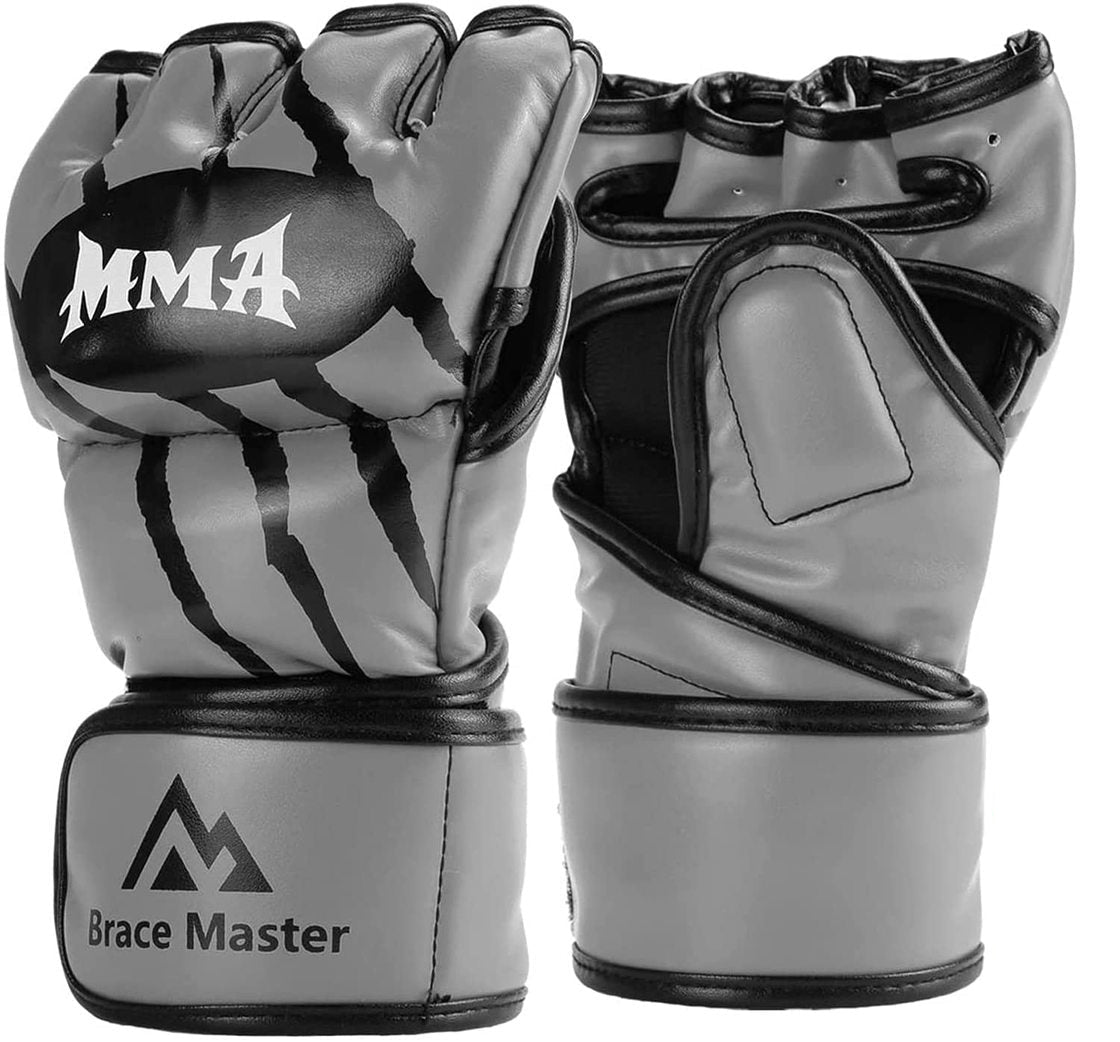 Brace Master MMA Boxing Leather Fingerless Punching Bag Gloves