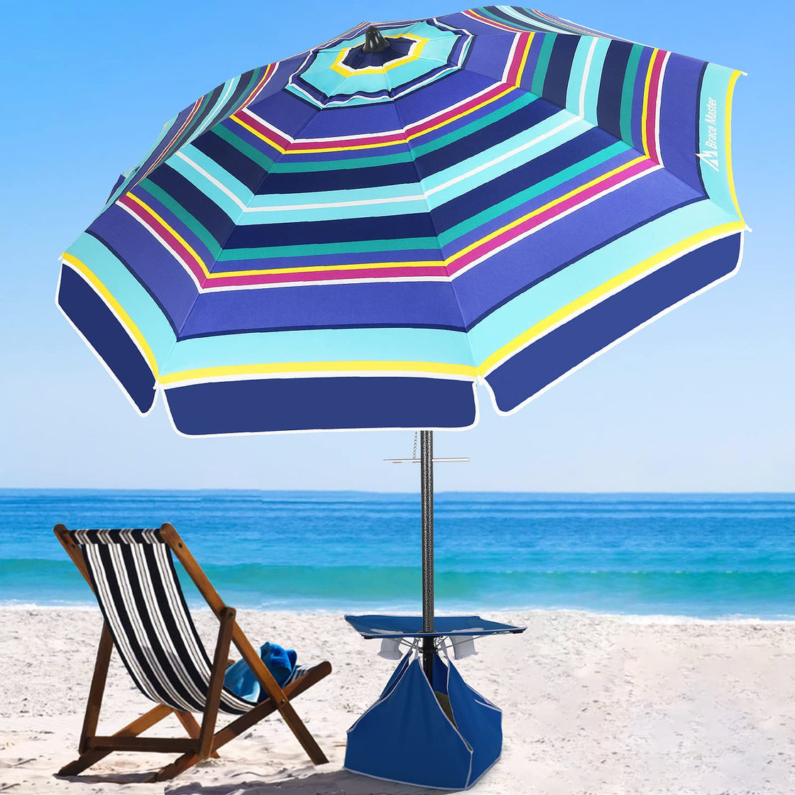 7.5ft Beach Umbrella (BlueYellow Stripe with Table)