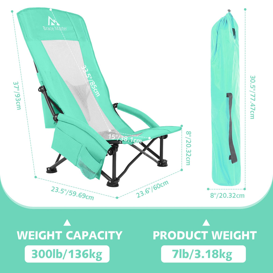 High Back Beach Chair (Green 1 Pack）