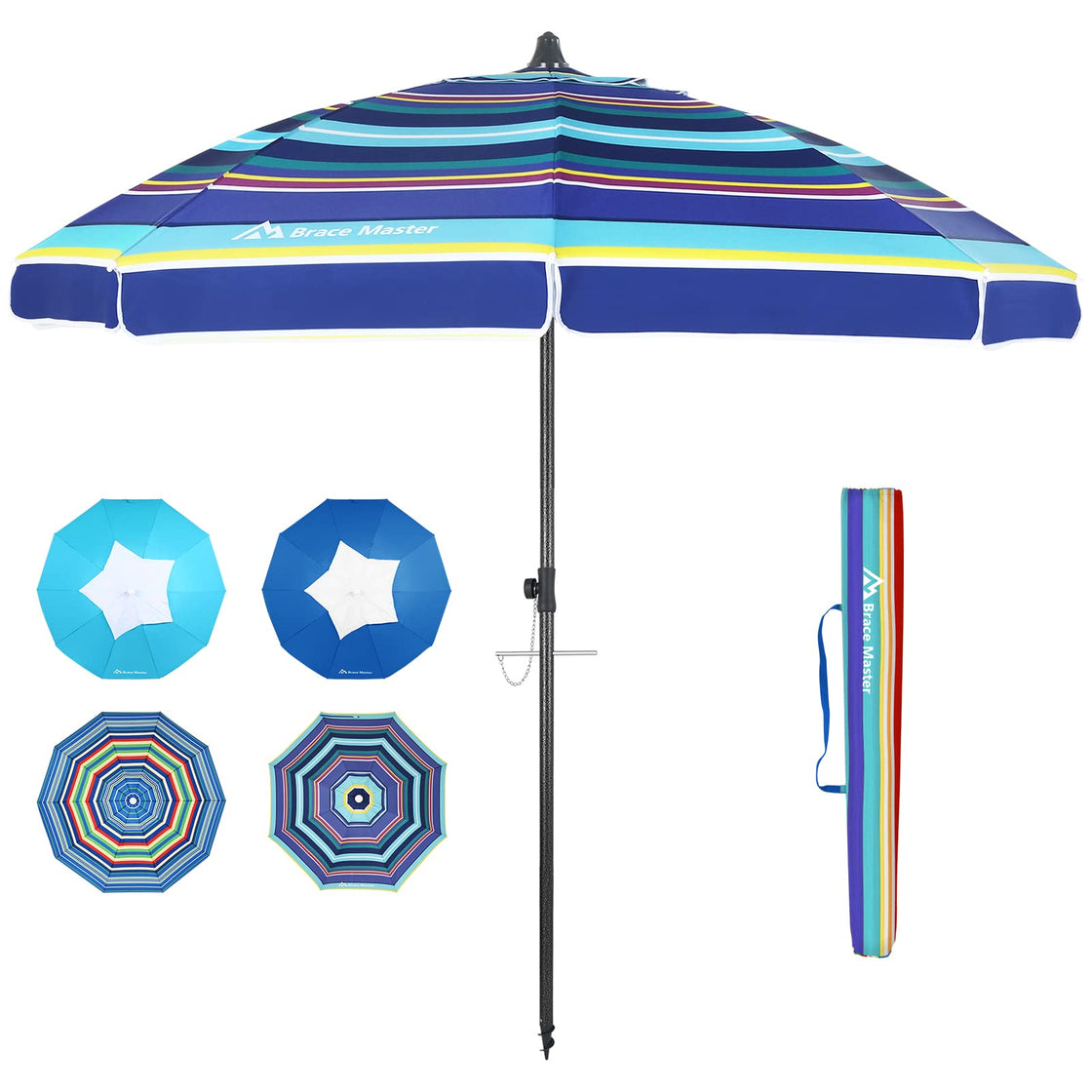 7.5ft Beach Umbrella (BlueYellow Stripe,7.5ft)