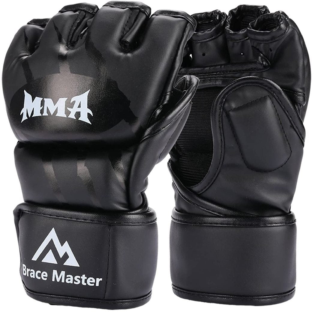 Brace Master MMA Boxing Leather Fingerless Punching Bag Gloves