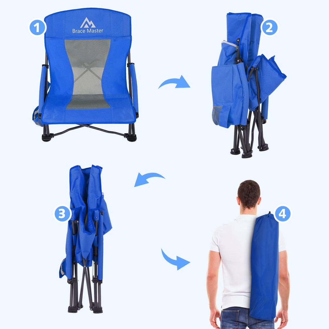 Low Back Beach Chair (Blue 1 Pack）
