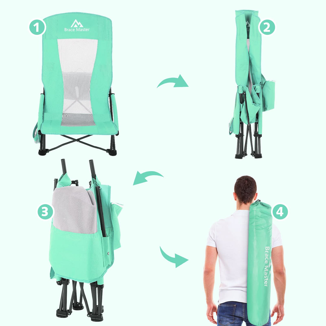 High Back Beach Chair (Green 1 Pack）