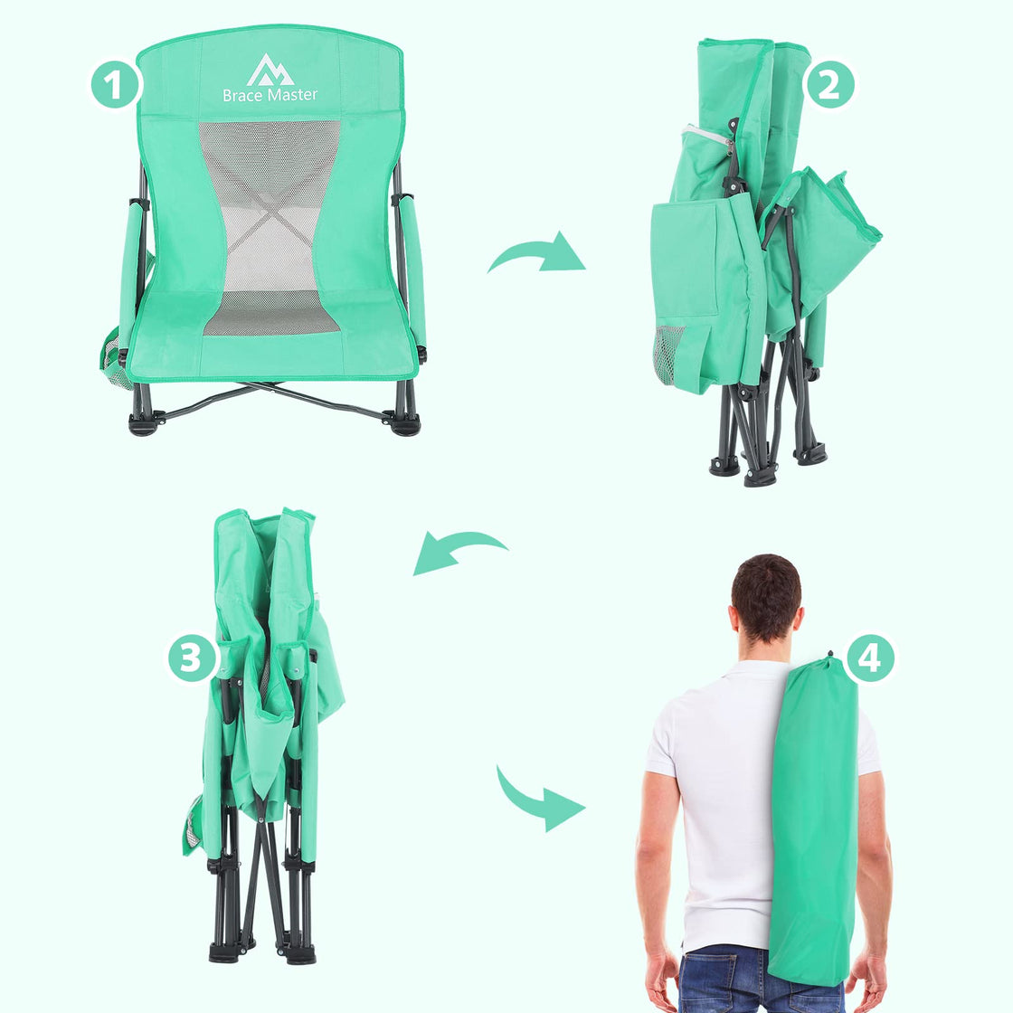 Low Back Beach Chair (Green 1 Pack）