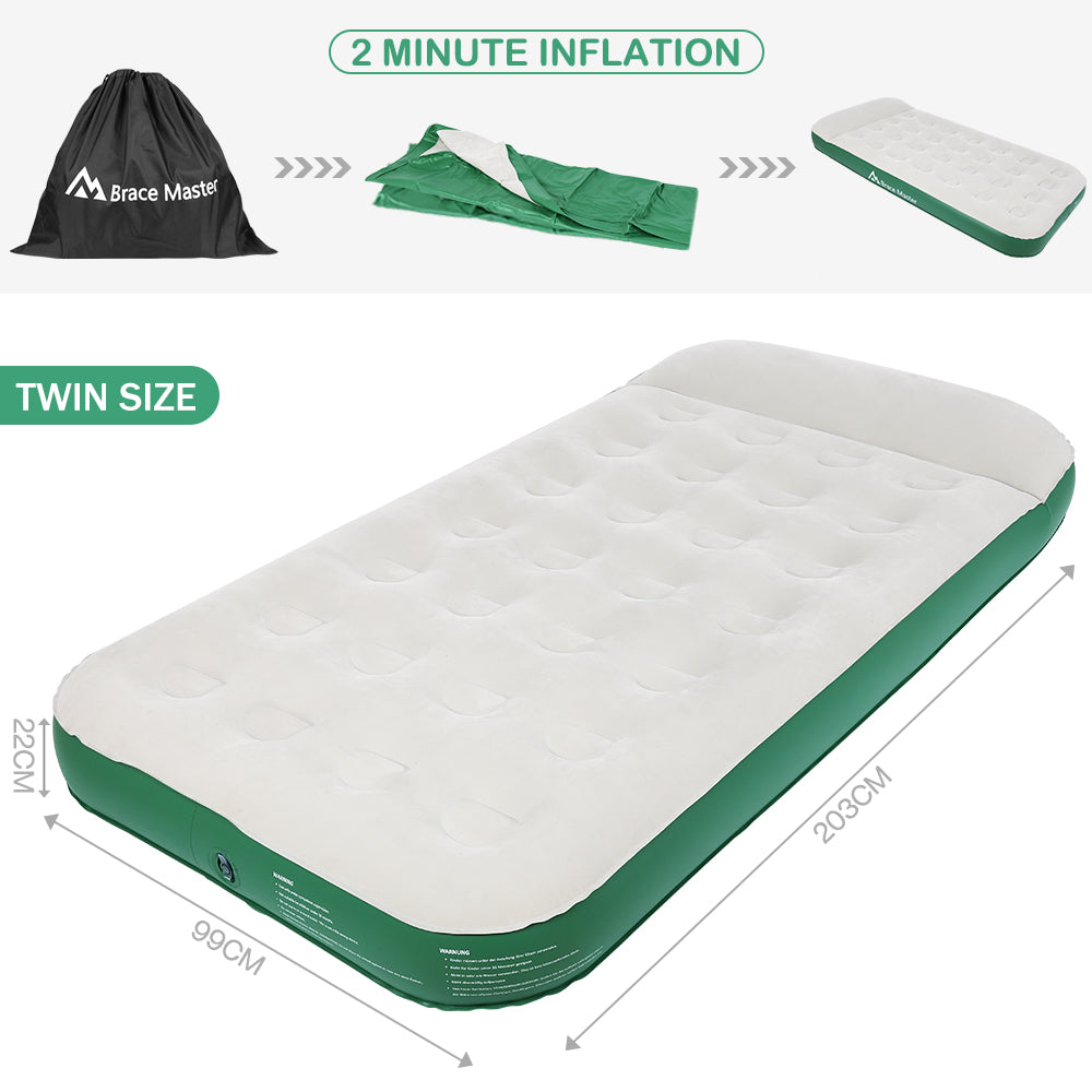 Brace Master Air Mattress Waterproof Flocked with Pillow 203*152*28cm