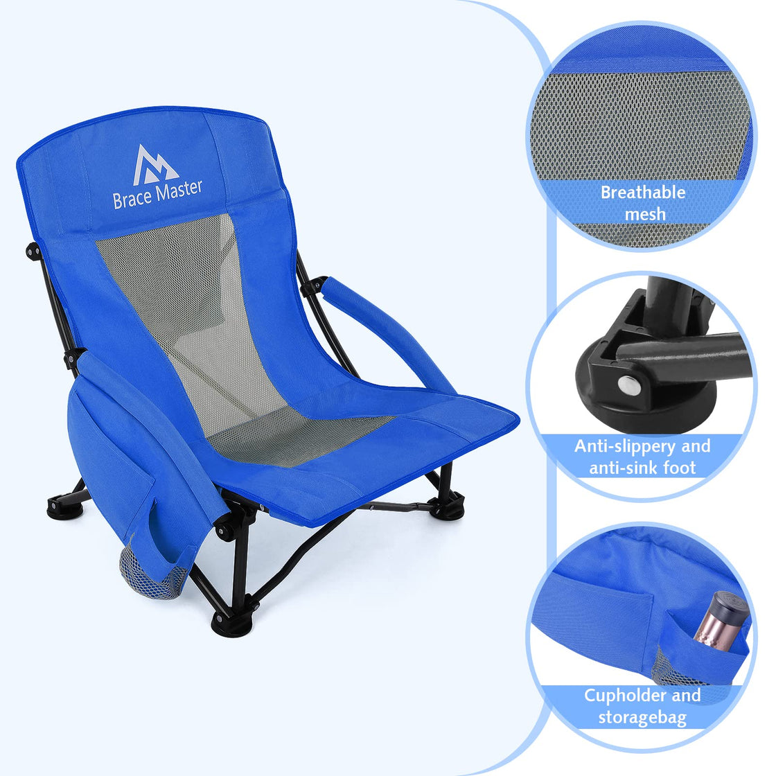 Low Back Beach Chair (Blue 1 Pack）