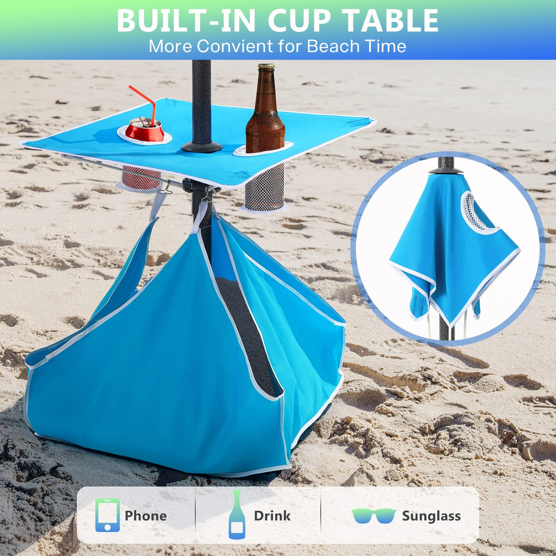 8.5ft Beach Umbrella (BlueRed Stripe with Table,8.5ft)
