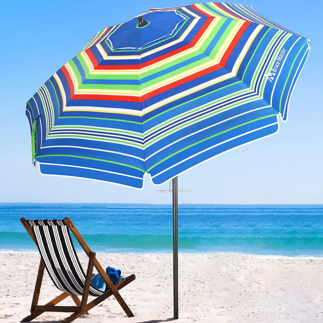 8.5ft Beach Umbrella (BlueRed Stripe,8.5ft)