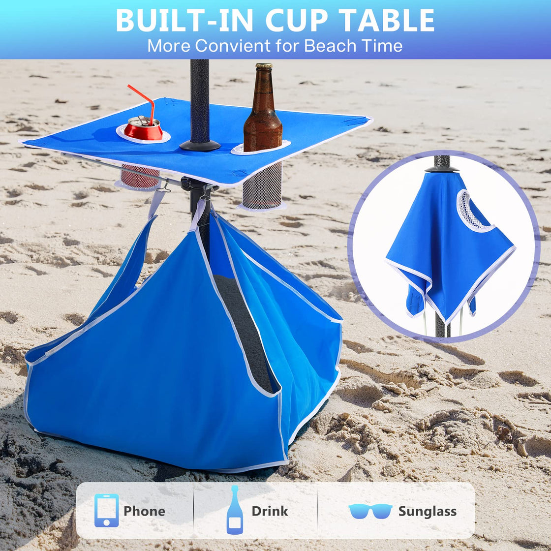 7.5ft Beach Umbrella (BlueYellow Stripe with Table)