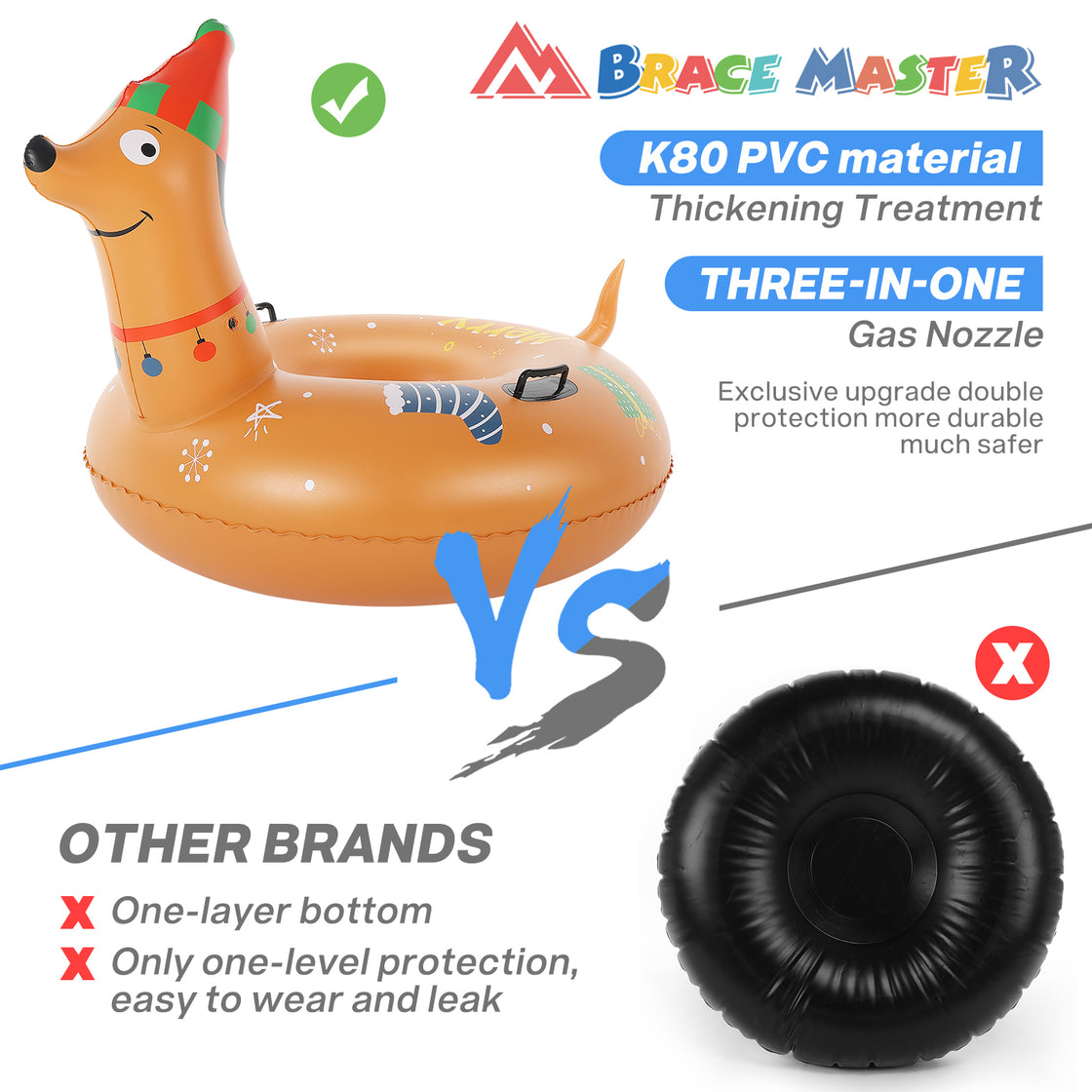 Brace Master Inflatable Heavy Duty Snow Dachshund Tube 51Inch