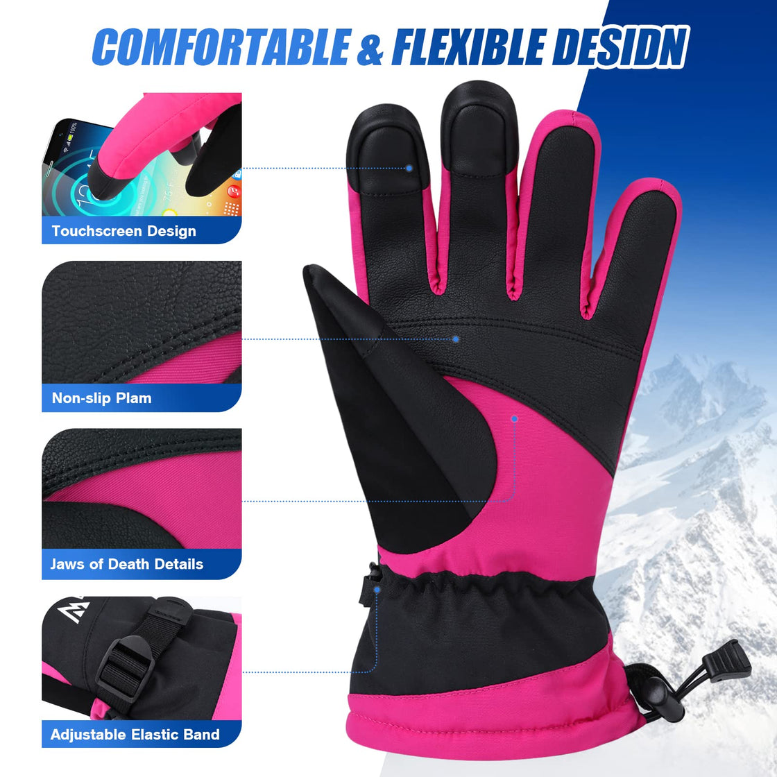 Brace Master Waterproof Ski Gloves (Rose Red)