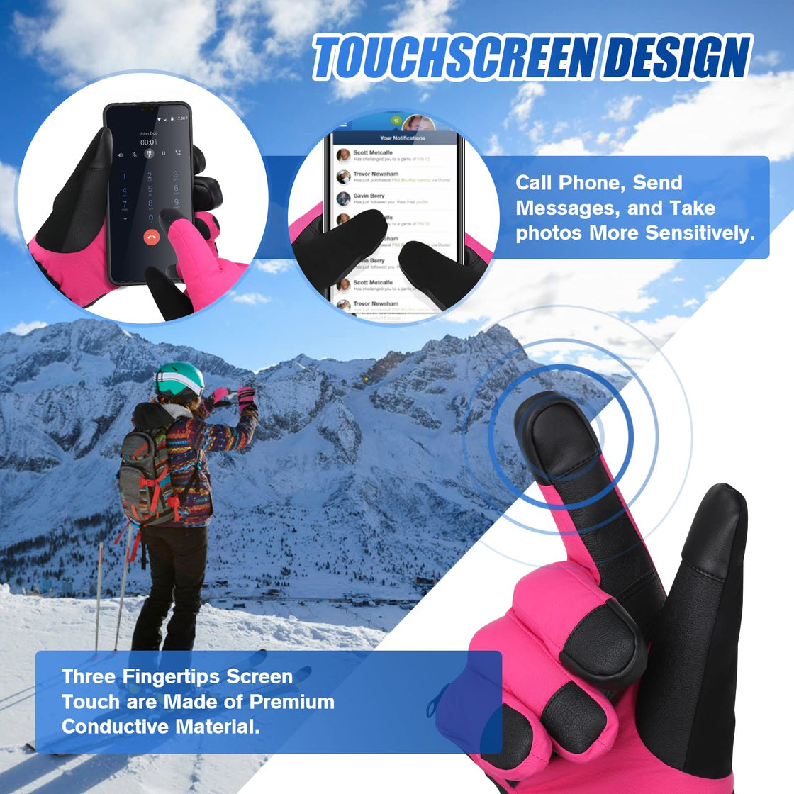 Brace Master Waterproof Ski Gloves (Rose Red)